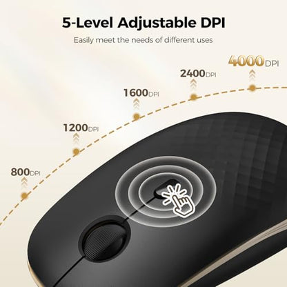 TECKNET Rechargeable Slim Portable Silent Computer 2.4 GHz Wireless Mouse | Lightweight Ambidextrous with Nano Receiver, 4000 DPI Optical Tracking 90-Day Battery Life, Compatible with PC, Mac, Laptop - color: Black gold