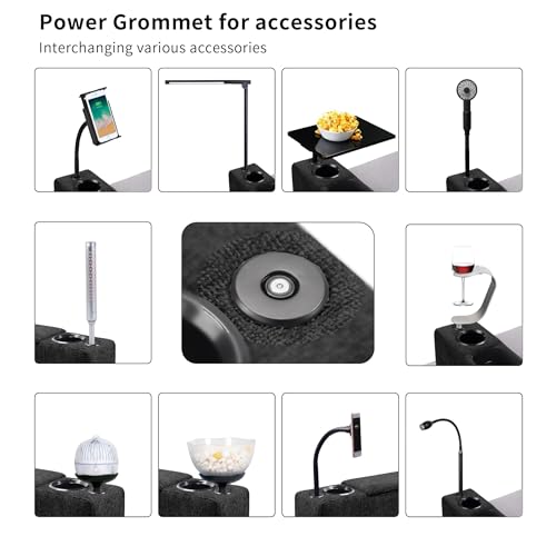 Multifunctional Sofa Armrest, Couch Armrest with Wireless Charge Stand, Removable Couch Caddy with Storage,Including LED Reading Light - color: Midnight, size: Fabric-1 CUP