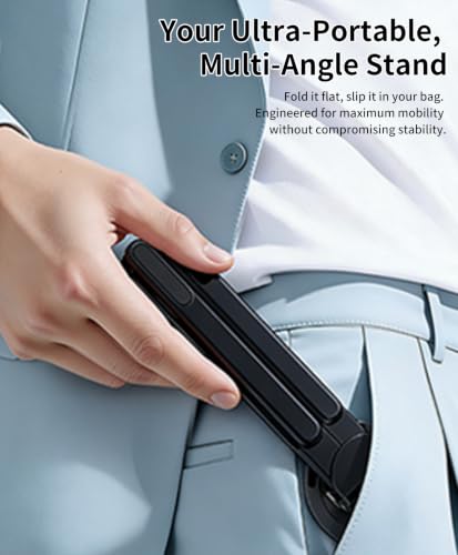 miley Portable Foldable Laptop Stand for Desk, Black | Ergonomic, 8-Level Height, 13-17" Laptops, Aluminum Construction, Tripod Compatible, Includes Storage Bag - color: Black
