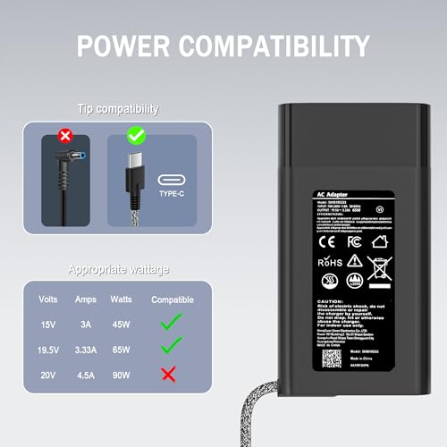 New Slim 65W USB C Laptop Charger Replacement for HP Laptop Charger | Fit Elite x2 1012 G2 Chromebook Elitebook x360 1030 G8 Pavilion Spectre Envy Computer Travel Type C Cable AC Power Adapter
