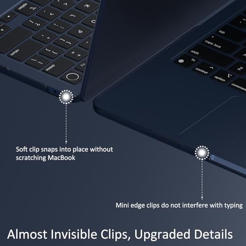 Midnight Clear Case for MacBook Air 13 inch 2026 M5, 2022-2025 M4/M3/M2 | Matte Plastic Hardshell & Keyboard Cover for Mac Air 13.6 inch Case A3449 A3240 A3113 A2681, Frosted Midnight - color: 01 Frosted Midnight Blue