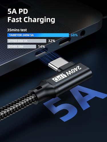 240W USB C to USB C Cable 0.5FT,PD 3.1 Type C to C 5A Fast Charging Cable Right Angle for MacBook Pro/Air,iPad Pro/Air/Mini,iPhone15/15Pro/15Plus/15ProMax,Samsung S24/S23/S22,Surface Book2,Pixel - style: 90° Right Angle