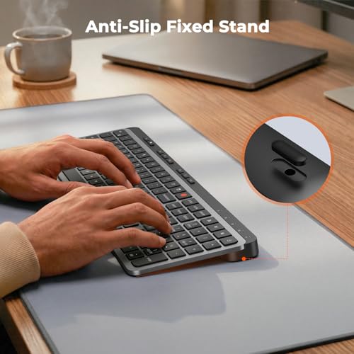 MEETION Wireless Keyboard and Mouse Combo, Rechargeable, Full Size - Gray | Dual Bluetooth and USB connectivity, ergonomic mouse with 4 adjustable DPI, compatible with Windows, Mac, PC, laptop and iPad - color: Full Size Black