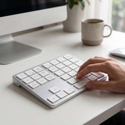 Wireless Number Pad, 35 Key Quiet Scissor Switch, Ultra Light Compact, Bluetooth 2.4G Dual Mode, Rechargeable, for Laptop PC Desktop (White) - color: White