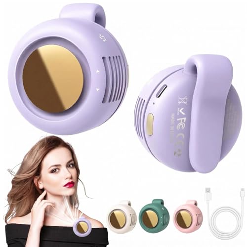 Portable Silent Mini Bladeless Fan Clip On, Small Fan Clip on for Shirt & Waist, Adjustable 3-Speed Suspended Whirlwind Fans, For Outdoor & Travel & Office, Travel Accessories, Gift (Light Purple) - color: light purple