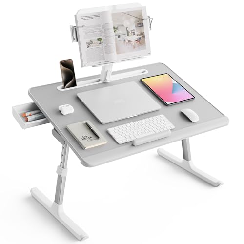SAIJI Laptop Desk for Bed [Premium XXL Extra Large] with Upgraded Height Angle Adjustable Book Stand,Multi-Purpose Lapdesk Bed Tray Desk for Working Writing Reading Drawing (Grey) - color: Gray