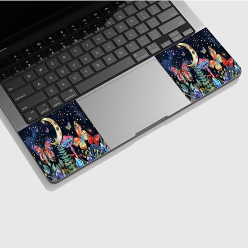 Universal Laptop Skin Sticker with 2 Wrist Pad Skins, Waterproof Scratch Resistant Vinyl Laptop Cover Decal, Cut to Fit for 11–15.6 Inch MacBook HP Dell Lenovo, Floral Butterfly Moon Mushroom - color: Floral Butterfly Moon Mushroom