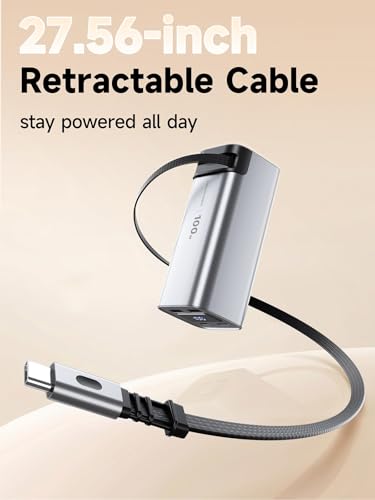 REWONDER 100W Power Bank Fast Charging 20000mAh with Built-in Retractable USB-C Cable, Portable Charger for MacBook Laptop, iPhone 17/16 Series, Samsung, TSA Approved for Air Travel - color: Silver