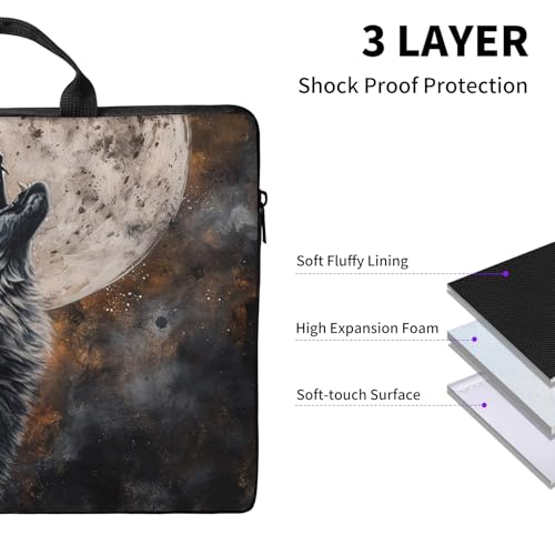 Laptop Bag,14 15 15.6 inch Laptop Case Sleeve,Computer Sleeve with Handle for Women Men,Carrying Case for MacBook,Dell,Lenovo,Notebook Computer,Retro Wolf Moon - color: Retro Wolf Moon