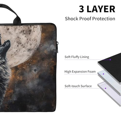 Laptop Bag,14 15 15.6 inch Laptop Case Sleeve,Computer Sleeve with Handle for Women Men,Carrying Case for MacBook,Dell,Lenovo,Notebook Computer,Retro Wolf Moon - color: Retro Wolf Moon