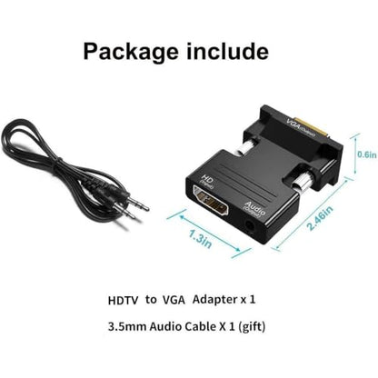 HDTV(19-Pin Port) to VGA Adapter, HD 1080P Audio Video Converter with 3.5mm Jack,Gold-Plated Connector (Female to Male) for desktops,laptops,PCs,Monitors,projectors,HDTVs,Raspberry Pi,Roku,etc