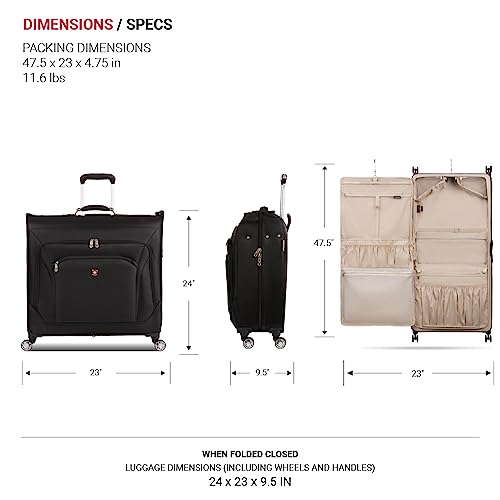 SwissGear 7895 Premium Garment Bag with Spinner Wheels, Amazon Exclusive, Bonus Hanging Feature, 24-Inch Luggage - Black - color: Black, size: 24 inch Spinner