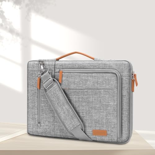 MOSISO Laptop Shoulder Bag 15.6 inch, 15-16 inch Protective Computer Bags | Compatible with MacBook Pro 16/Air 15, HP Dell Lenovo Asus, Side Open Laptop Sleeve Bag with Trolley Sleeve&4 Pockets,Gray