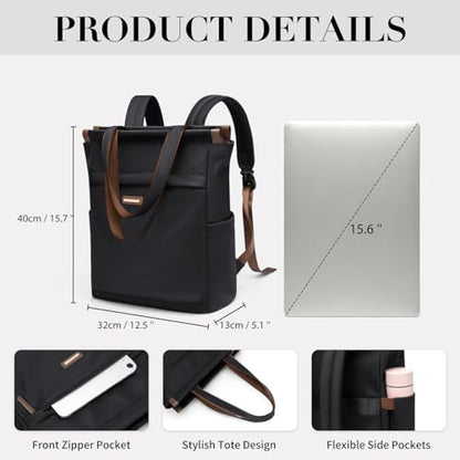 GOLF SUPAGS Convertible Laptop Backpack for Women Casual Daypack Notebook Tote Bag for Work College Travel Leisure (Black) - color: Black-n
