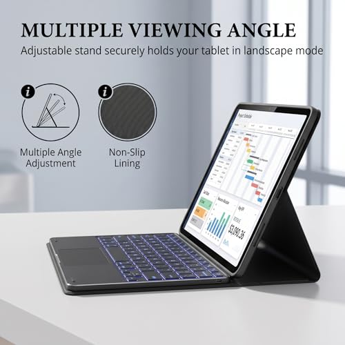 Backlit Touchpad Keyboard Case for Galaxy Tab A7 Lite 8.7" 2021 (SM-T220/T225), PU Leather Stand Cover with Magnetically Detachable Bluetooth Keyboard for Galaxy Tab A7 Lite 8.7 Inch,Black