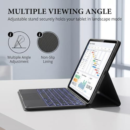 Backlit Touchpad Keyboard Case for Galaxy Tab A7 Lite 8.7" 2021 (SM-T220/T225), PU Leather Stand Cover with Magnetically Detachable Bluetooth Keyboard for Galaxy Tab A7 Lite 8.7 Inch,Black