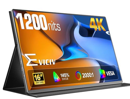 EVICIV Portable Monitor 4K 1200 Nits 16", 3840 * 2400 UHD, 145% sRGB | 2000:1 Contrast, USB-C & MINI HDMI, VESA & Smart Case, Travel Second Screen for Laptop, Computer, Mini PC, Game Consoles - size: 16 Inches