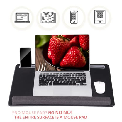 Extra Large Lap Laptop Desk - Full PU Material Mouse Pad Gaming Tray - Portable LapDesk with Phone Holder & Wrist Rest for Notebook, MacBook, Tablet, Bed, Sofa(Black, Fit Up 17.3-in Laptops) - color: Black
