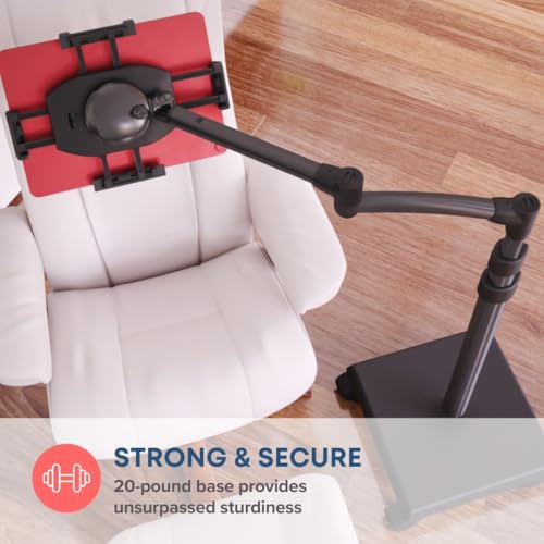 Levo G2 Deluxe Tablet Floor Stand, Rolling iPad Holder for Work & Streaming | Premium 5-axis arm reaches over chairs and beds, extra-tall 30-56 in height, locking casters, hands-free reading and play