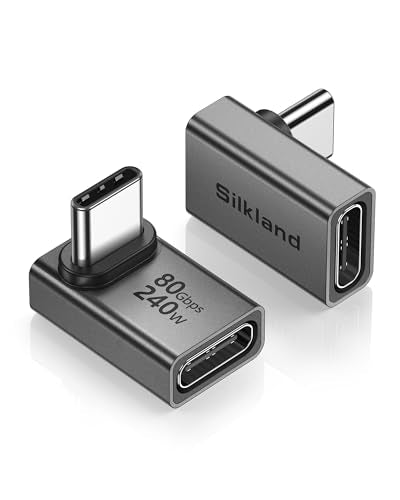 Silkland 80Gbps USB C 90 Degree Right Angle Adapter 2 Pack 16K 240W USB4 | Thunderbolt 5/4 USB4 V2.0 extender; Dual 8K, 240W charging, male to female design for Steam Deck, ROG Ally, MacBook, Switch 2 - style: 90 Degree