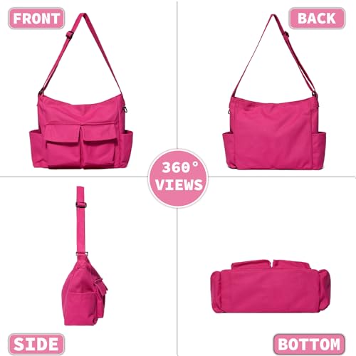 Canvas Messenger Bag Large Hobo Crossbody Bag with Multiple Pockets Casual Shoulder Tote Bag for Women and Men - color: Dragonfruit