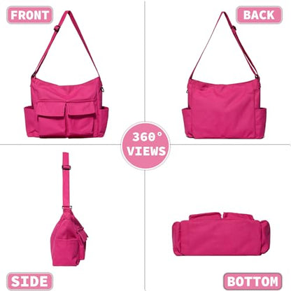 Canvas Messenger Bag Large Hobo Crossbody Bag with Multiple Pockets Casual Shoulder Tote Bag for Women and Men - color: Dragonfruit