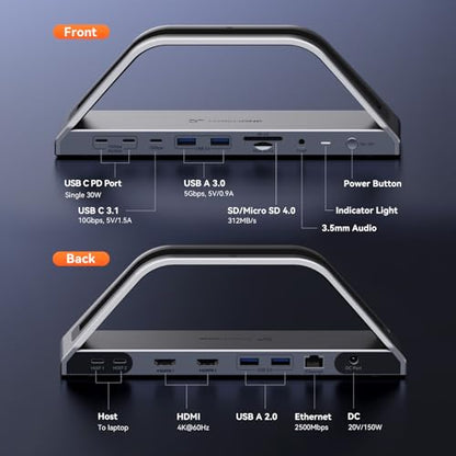 TobenONE MacBook Pro Docking Station Dual 4K Monitor, 150W Charger, 7 USB | Plug and Play, Laptop Docking Station Stand for MacBook M1-M5 Pro/Max, 10Gbps/PD 30W, 2.5G Ethernet, for Home, Office, Studio