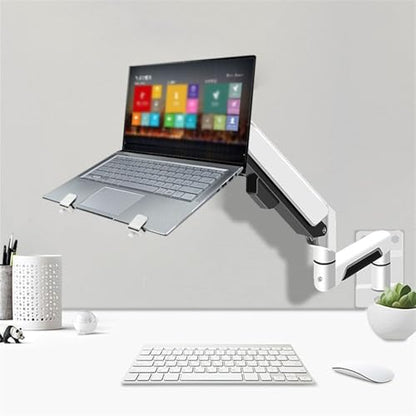 Adjustable Monitor Arm Wall Mount Monitor Arm with Laptop Tray, Aluminum Gas Spring Full Motion Laptop Mount Arm Fits Max 32 inch, 19.8 lbs Screens/ 10-17" Laptop Monitor Arm Mount(White) - color: White
