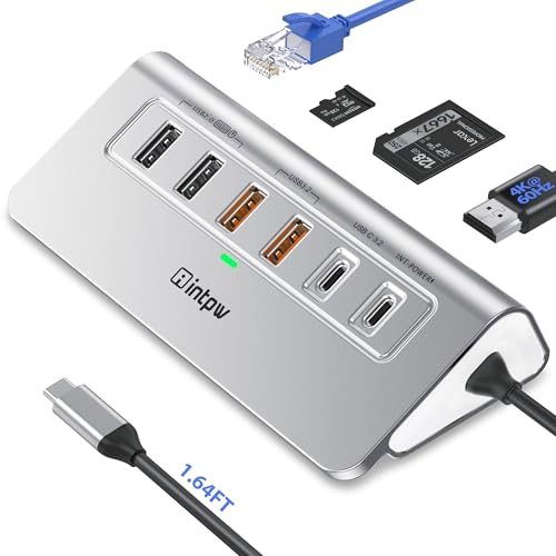 10-in-1 USB C Hub with Ethernet, 4K@60Hz HDMI, 10Gbps USB-C/USB-A, PD 100W, SD/TF, P9R PRO Docking Station for MacBook Pro/Air M1-M5, iPhone 17/16/15, iPad Pro, Windows - color: Silver Grey, size: 1.64ft