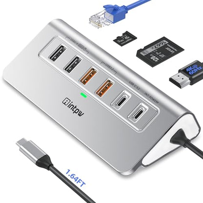 10-in-1 USB C Hub with Ethernet, 4K@60Hz HDMI, 10Gbps USB-C/USB-A, PD 100W, SD/TF, P9R PRO Docking Station for MacBook Pro/Air M1-M5, iPhone 17/16/15, iPad Pro, Windows - color: Silver Grey, size: 1.64ft