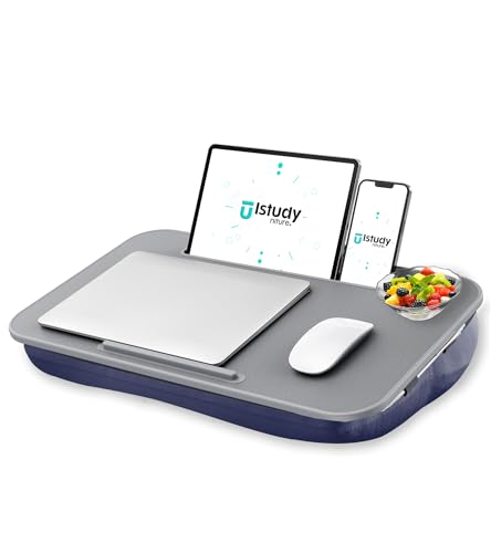 Istudyniture Lap Desk with Washable Cushion – Fits up to 17-Inch Laptops – Portable Laptop Desk & Stand – Bed desks & Tray for Writing, Reading, Working, Gaming on Bed, Couch, Floor – Large, Grey - color: Gray