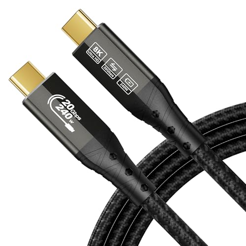 ZIKNYDO USB C Cable 10FT, USBC 3.2 20Gbps Data transfer, 240W Fast Charging Type C to Type C, 4K@144Hz / 60Hz, 8K@30Hz USB C Monitor Video Cable for Thunderbolt 4, MacBook Pro, iPad, Dell XPS, VR (3m) - size: 10FT*1