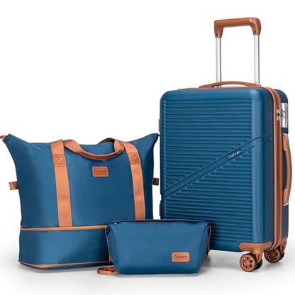 Cosbarn Carry On Luggage,3 Piece Carry On Suitcase,22x14x9 Airline Approved | Lightweight ABS Hardside Luggage, TSA-Approved Lock,Suitcases with Wheels,20Inch,Matching Duffle Bag,For Men&Women - color: Navy, style: Carry on Luggage With Duffel Bag