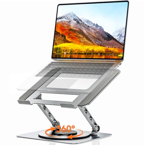 TECKNET Laptop Stand for Desk, 360° Rotating Laptop Stand for 10-17" Laptop | Ergonomic Foldable Height Adjustable Computer Riser for Office, Home, Remote Work Compatible with MacBook, HP Laptops, Silver - color: Silver