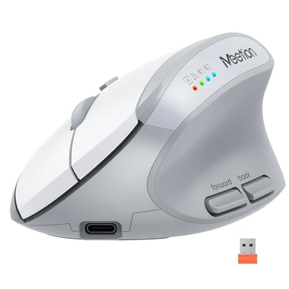 MEETION Ergonomic Vertical Mouse, Wireless Bluetooth Mouse - White | Rechargeable mouse with dual Bluetooth 5.2 and USB, 4 DPI levels (800–2400), compatible with Windows, Mac, PC and iPad - color: Right Gray