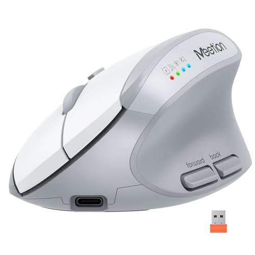 MEETION Ergonomic Vertical Mouse, Wireless Bluetooth Mouse - White | Rechargeable mouse with dual Bluetooth 5.2 and USB, 4 DPI levels (800–2400), compatible with Windows, Mac, PC and iPad - color: Right Gray