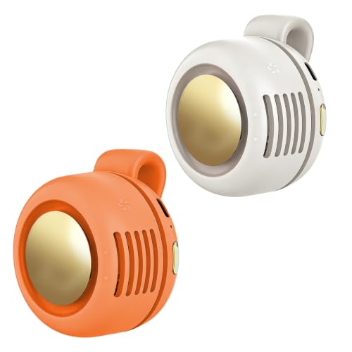 Portable Clip-On Fan, Mini USB Rechargeable 360° Rotatable Fan, Personal Fan 3-Speed Silent Mini Bladeless Fans (2 pack(white+Orange)) - color: 2 pack(white+Orange)
