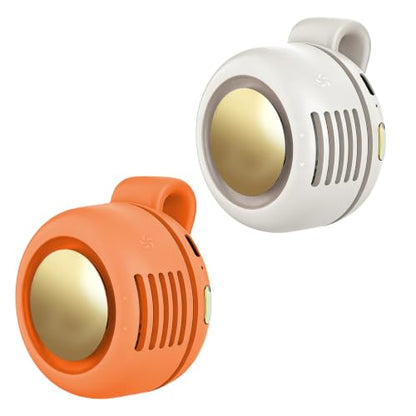 Portable Clip-On Fan, Mini USB Rechargeable 360° Rotatable Fan, Personal Fan 3-Speed Silent Mini Bladeless Fans (2 pack(white+Orange)) - color: 2 pack(white+Orange)