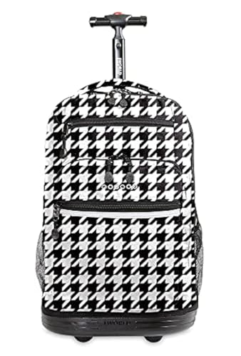 J World Sundance Laptop Rolling Backpack for Girls Boys. Roller Bookbag with Wheels, 20 Inch, Houndstooth - color: Houndstooth Black