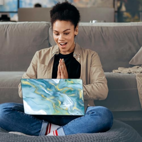 SUPERDANT Blue Marble Pattern Universal Laptop Skin Sticker 3Pcs Pack 14.9x10.6in Blue Gold Wave Print PVC Trimmable Cover Reusable Decal Fits 12 13 14 15 15.6 Inch Notebook Gift-Ready Colorful - style: Blue Wave Marble