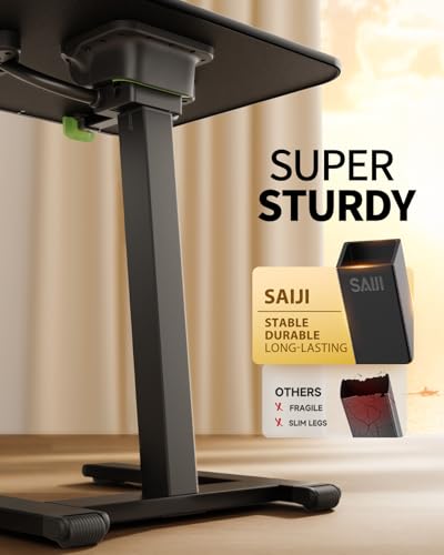 SAIJI Sturdy TV Tray Table with Wheels, Heavy Duty Metal TV Trays for Couch | Height & Tilt Adjustable Desk for Bed, Sofa, Recliner, Portable Small Foldable Tables, Rolling Tray for Eating in Living Room
