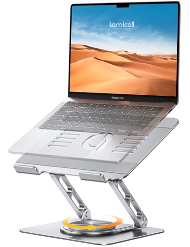 Lamicall Adjustable Laptop Stand for Desk 360° Rotating Base for 10-17.3'' | Aluminum Laptop Riser, Ergonomic Computer Stand Foldable Protable fits MacBook Neo Air Pro Dell HP Lenovo Office Home Sliver - color: NEW Upgraded - Silver