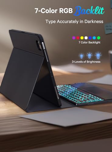 CHESONA for iPad Air 13 Inch(M4/M3/M2)&Pro 12.9(3rd-6th) Case with Keyboard | Magnetic Detachable Keyboard, 7-Color Backlit, Multi-Touch Trackpad, Smart Sleep/Wake, Stain-Resistant Cover, Black - color: Light black