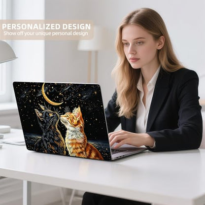 Universal Laptop Skin Sticker for 12/13/14/15.6 Inch Laptops, Reusable Vinyl Laptop Decal Cover, Waterproof Scratch Resistant Notebook Skin with 2 Wrist Pads,Moonlight Cats - color: Moonlight Cats
