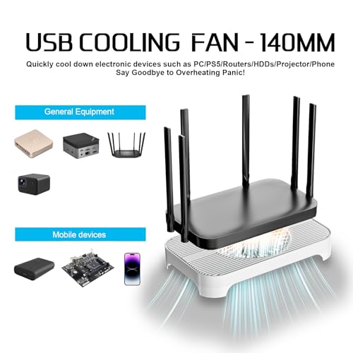 X3 USB Cooling Fan, 18dB Ultra-Quiet 140mm USB PC Fan with Built-in Cable & One-Touch Switch for Router, Receiver, Amplifier, DVR, PlayStation, Xbox, Computer Cabinet Electronics Cooling - color: White