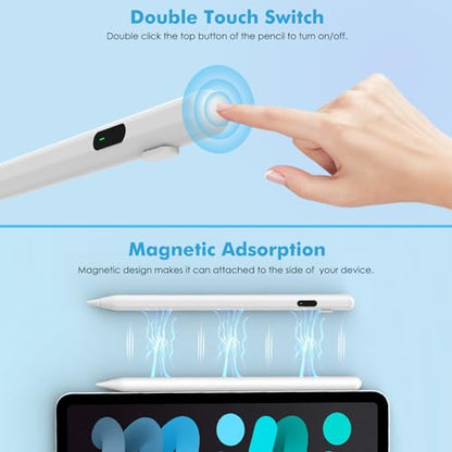 Moko Universal Capacitive Stylus Pencil for Touch Screen, White | Fast Charging, Power Display, Compatible with Apple iPad/iPhone/Samsung/Lenovo, iOS Android Tablets & All Smartphones - color: White