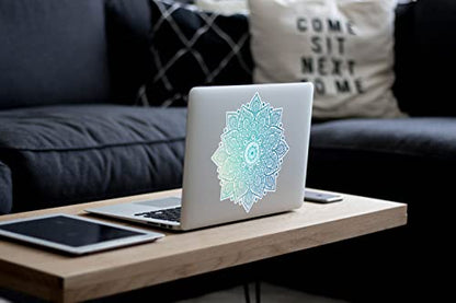 Mandala Laptop Sticker Decal - Removable Waterproof White Vinyl Decals Stickers - Mandalas Light Green Turquoise Sticker Partial Skin Compatible with Computer MacBook Air Pro 13 15 inch Mac - color: Blue on White Material (for Darker Laptop)