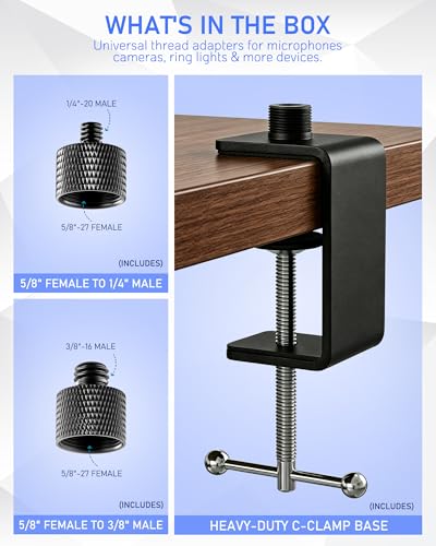 Table Microphone Clamp KB47 - Heavy-Duty Desk Mic Metal Clamp Mount with 5/8-27 Male and 3/8-16 Female Thread, 2PCS - color: C-CLAMP MOUNT (2PCS)