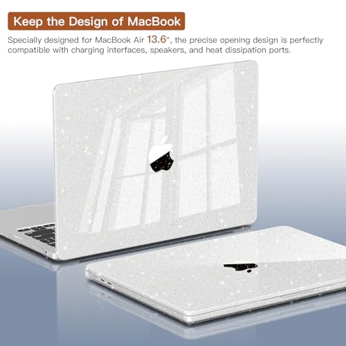 CISSOOK Compatible with MacBook Air 13.6 inch Case A3449 A3240 A3113 A2681 | 2026 2025 2024 2023 2022, Sparkly Hard Shell Case Keyboard Cover for MacBook Air 13 inch M2 M3 M4 M5, Glitter Clear - color: Air13.6inch-Clear Glitter Star