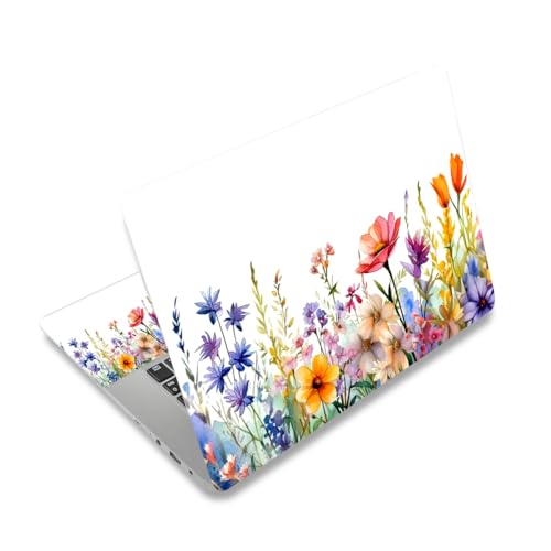 White 12 12.1 13 13.3 14 15 15.4 15.6 in Skin Laptop Sticker Decal, Netbook Skins for Notebook, Universal Vinyl Laptop Decor Cover for Girl Women, Waterproof Art Protector I Colorful Wildflowers - color: Colorful Wildflowers
